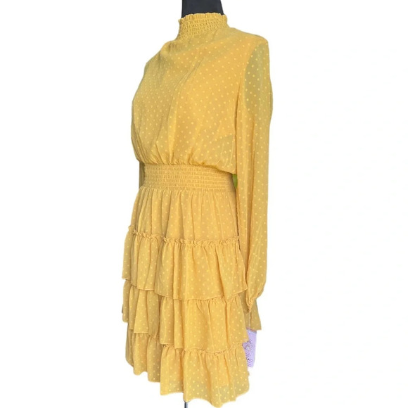 Nanette Lepore NWT Gold Ray Smocked Ruffle Long Sleeve Dress - Size 2 - Picture 2 of 8